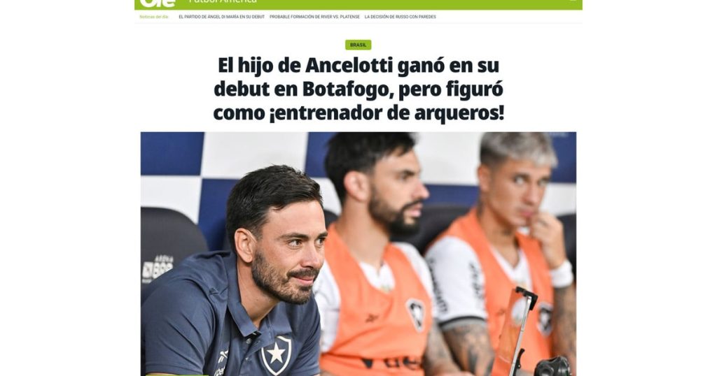 Davide Ancelotti estreita no Botafogo e ganha destaque internacional